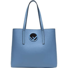 Load image into Gallery viewer, FENDI Leather Baby Blue Shopping Tote Cut Out Fendi Logo