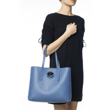 Load image into Gallery viewer, FENDI Leather Baby Blue Shopping Tote Cut Out Fendi Logo