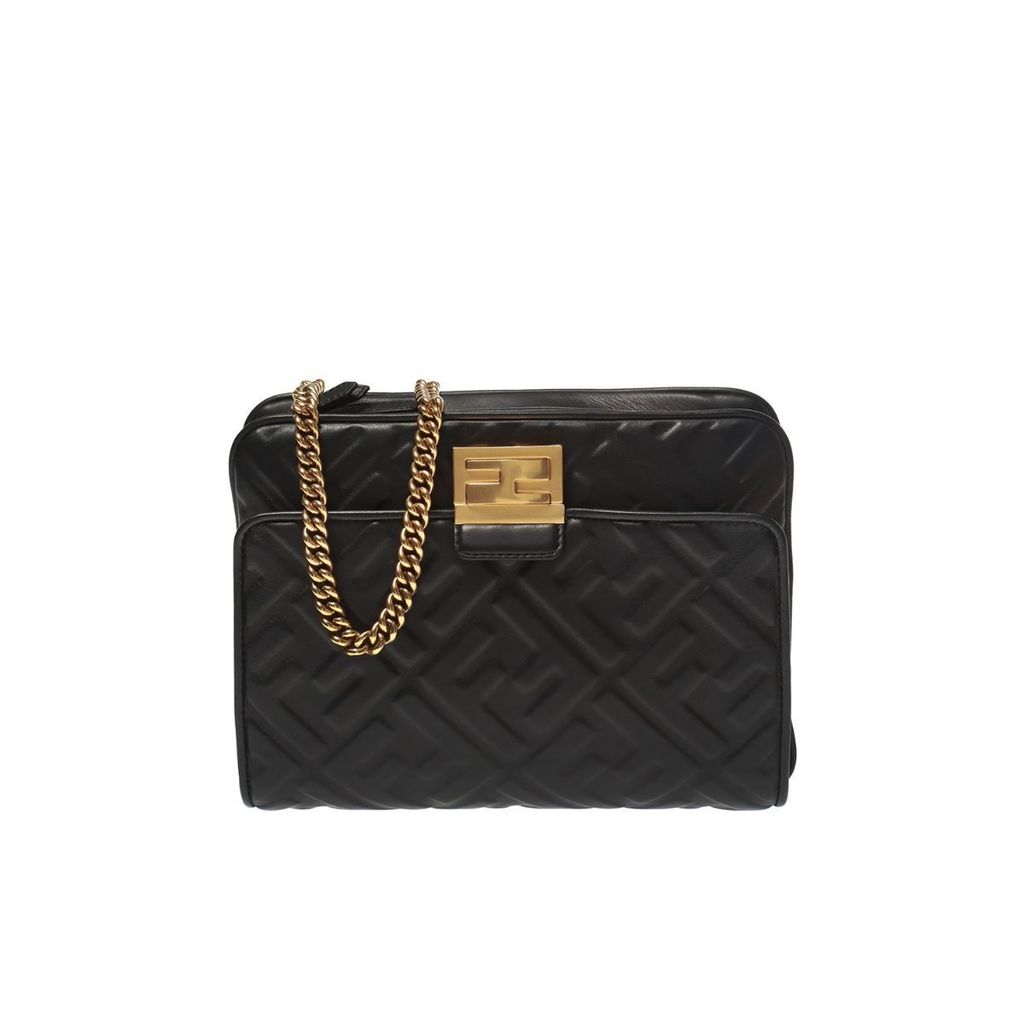 Fendi Black Upside Down F Logo Embossed Leather Crossbody